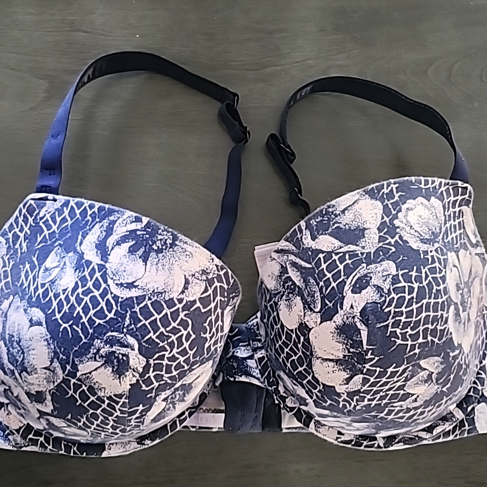 Savage X Fenty By Rihanna Floral Lace Bra Navy Women's 38DDD Cotton Demi Tshirt